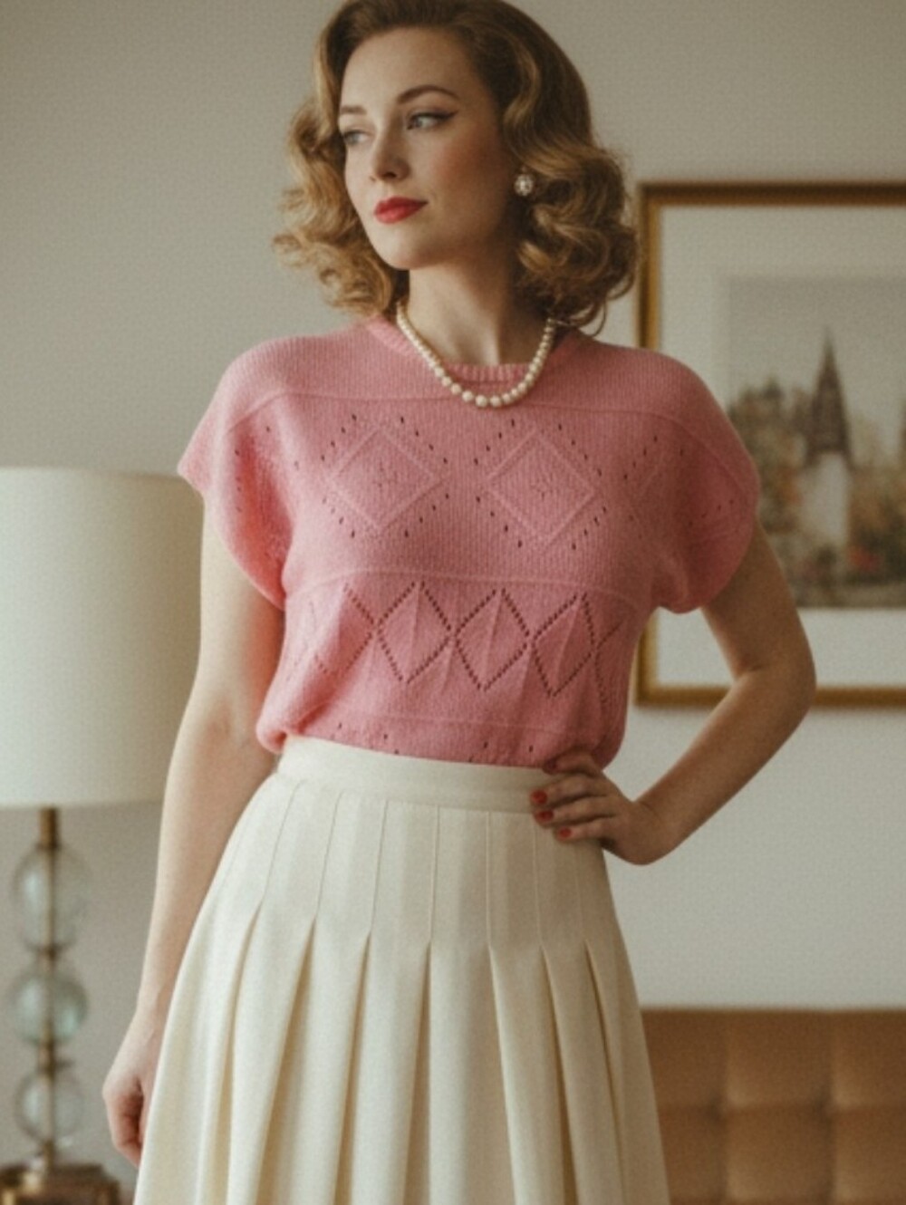 Vintage Women’s Pink Knit Short Sleeve Sweater Size L
